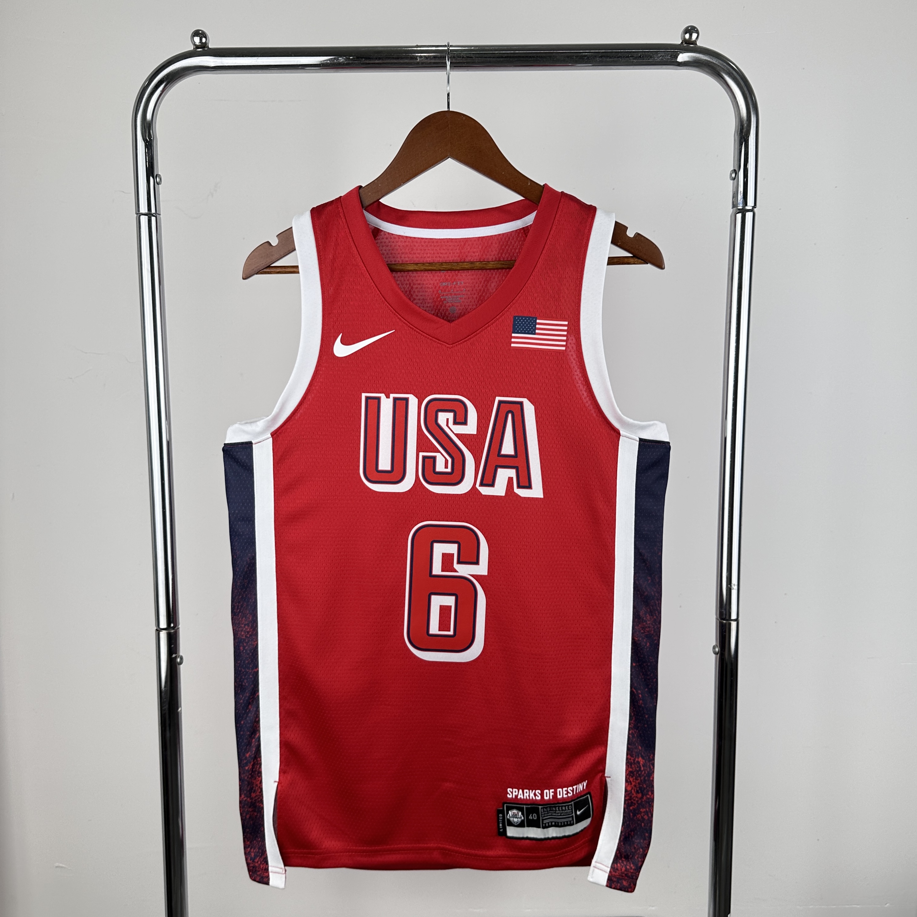 2024 Olympic USA #6 James Red Nike NBA Jersey